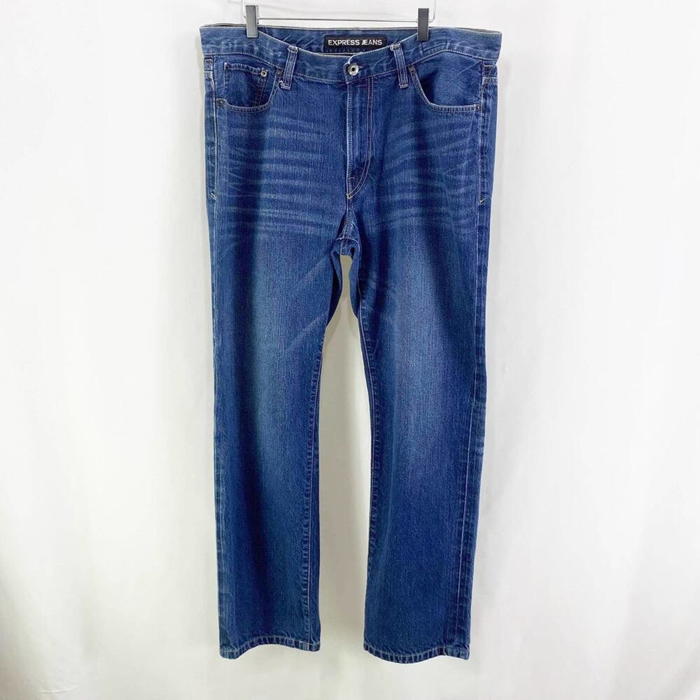 EXPRESS Men's Loose Fit Straight Leg Mid-Rise Cotton Jeans